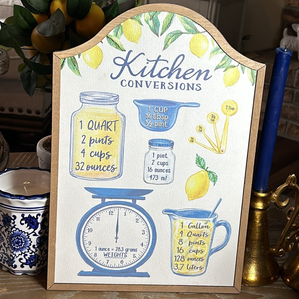 NEW! Shabby Chic Cottage Farmhouse Lemon Measurement Equivalent Wood Framed Sign